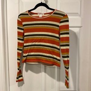 Caution to the Wind Striped Long sleeve Crop Tee